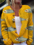 Vintage Fish Sardines Art Print | Buttoned Cardigan Sweater