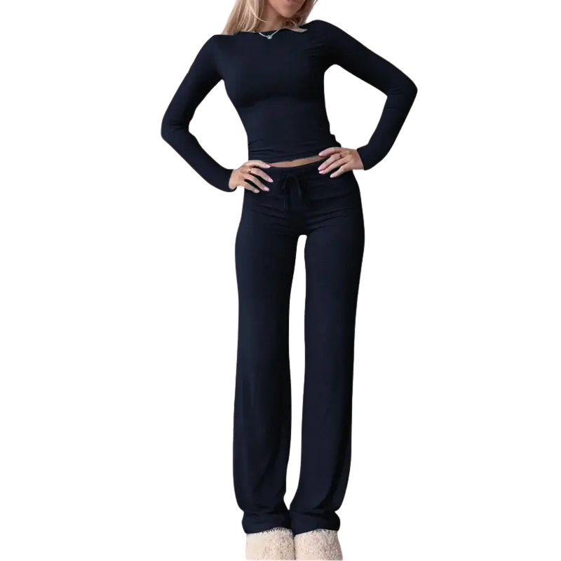 CECILY™ – Slim Fit Long Sleeve Crop Tee & Trousers Matching Set