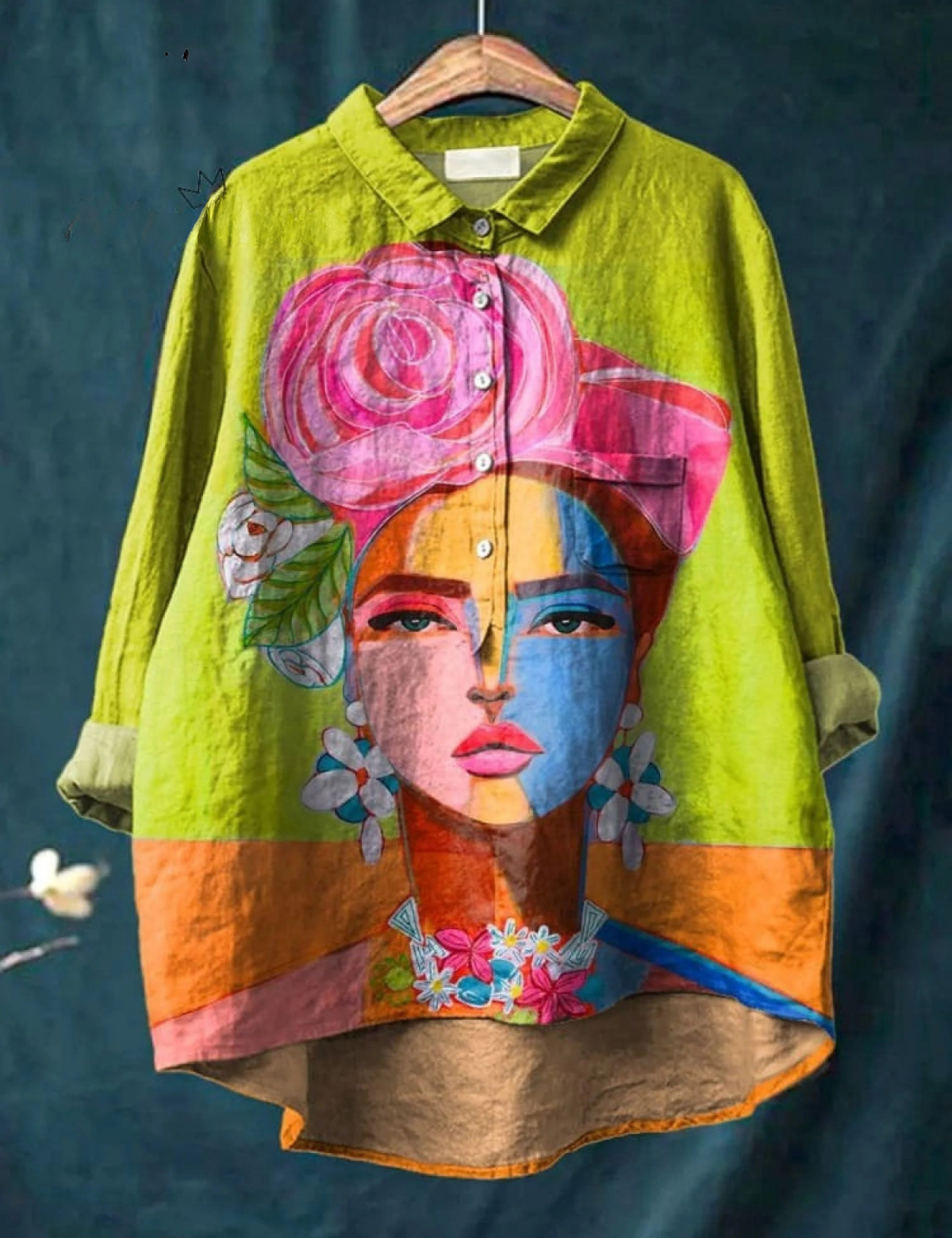 Amber | Oil Painting Freda Portrait Art Printed Women's Casual Shirt