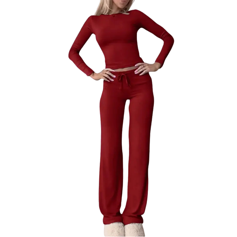 CECILY™ – Slim Fit Long Sleeve Crop Tee & Trousers Matching Set