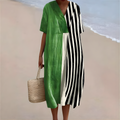 Janelle™ | Green & Black Striped Summer Dress