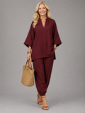 Georgiana™ | V Neck Tunic Gathered Trouser Set